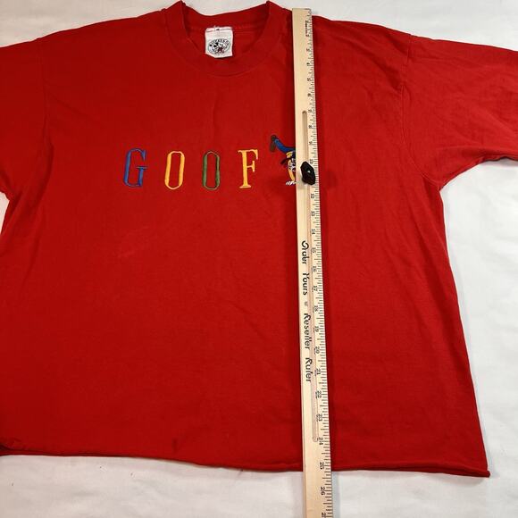 Disney Goofy T-shirt Adult Size OSFA Red Embroidered Cut Hem Single Stitch VTG - Picture 7 of 15